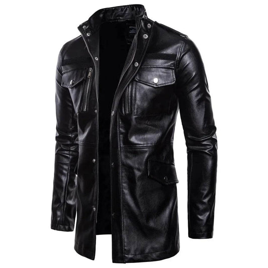 DOIYTTS Mid-length Faux Leather Jacket for Men - Casual Biker Style - Buy Center US