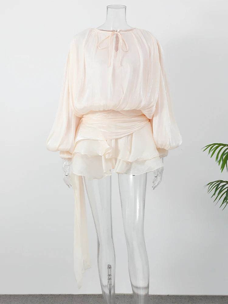 Chic Women's Ruffles Short Dress - Elegant Round Neck, Mini Style - Buy Center US