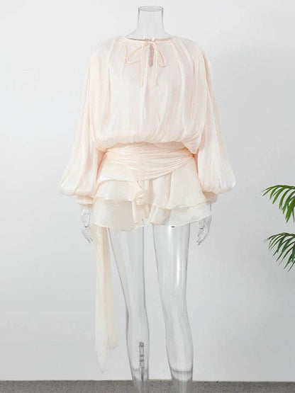 Chic Women's Ruffles Short Dress - Elegant Round Neck, Mini Style - Buy Center US
