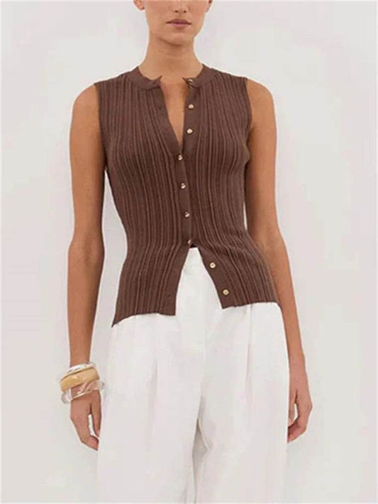 Tossy Women's Ribbed Cardigan Top - Sleek Sleeveless Patchwork Design - Buy Center US