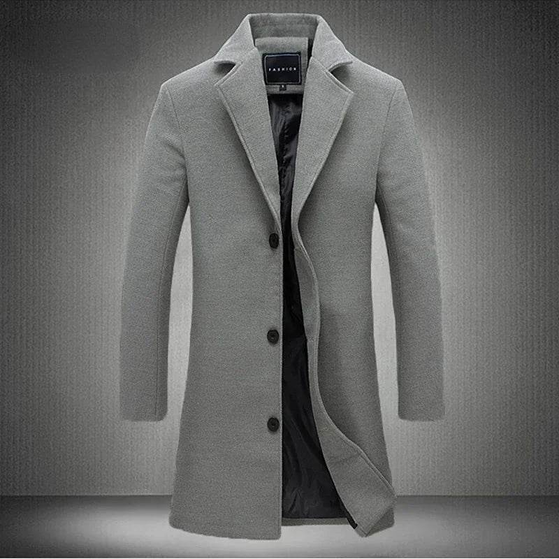 2025 Autumn Winter Men’s Long Cotton Blend Jacket - Casual Slim Fit - Buy Center US