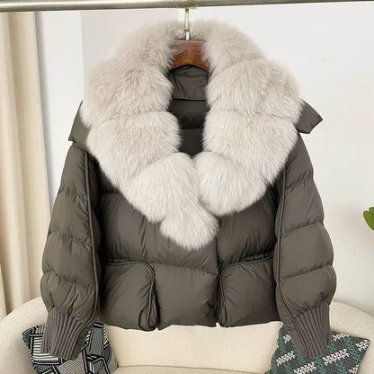 Women's Thick Warm Fox Fur Collar Coat - Casual Duck Down Jacket - Buy Center US