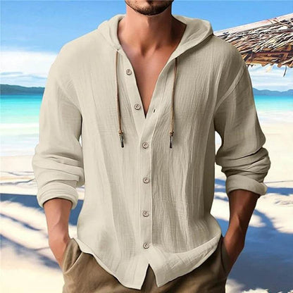 Casual Summer Men's Linen Shirt - Long Sleeve Hoodie Cardigan Top - Buy Center US