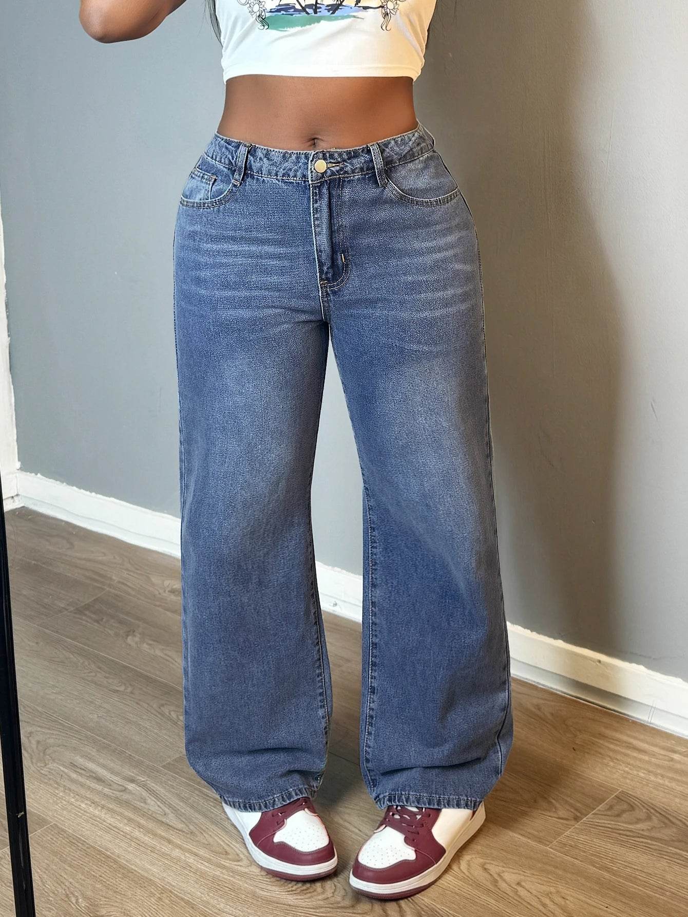 Women’s Straight Leg Denim Jeans - Classic Casual Style with Pockets - Buy Center US