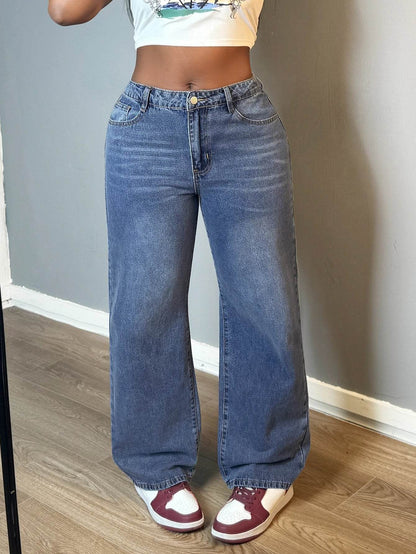 Women’s Straight Leg Denim Jeans - Classic Casual Style with Pockets - Buy Center US