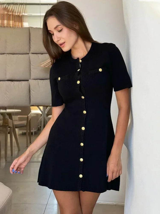 Trendix Elegant Knit Mini Dress - Slim High Waist Short Sleeve Style - Buy Center US