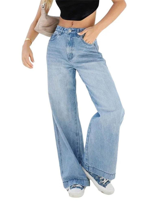 High Waist Wide Leg Jeans for Women - Casual Pants with Pockets - Buy Center US