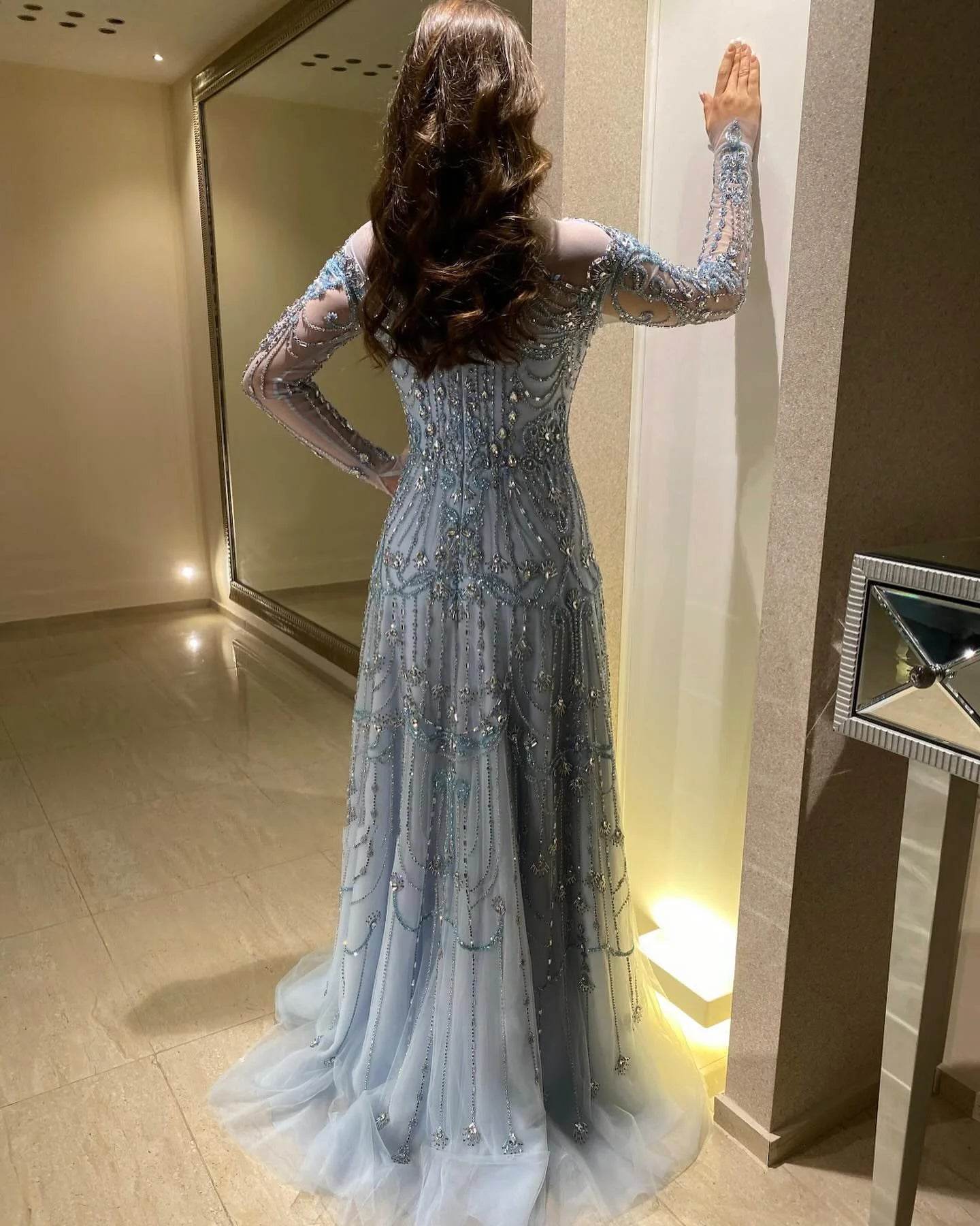Sharon Said Blue High Neck Evening Dress - Luxury Formal Gown - Buy Center US