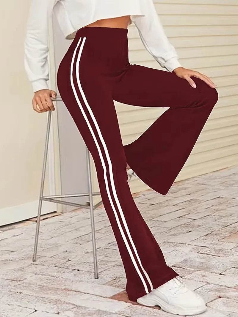 Black Red Striped Yoga Pants - Women's Flared Fitness Wear - Buy Center US