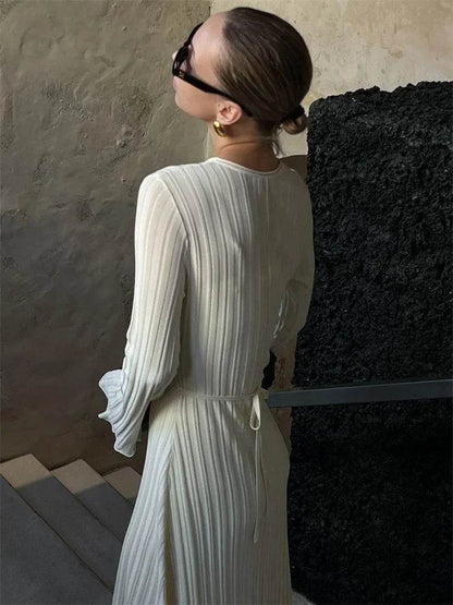 Tossy Women’s Maxi Dress - Lace-Up High Waist Long Sleeve Knit - Buy Center US