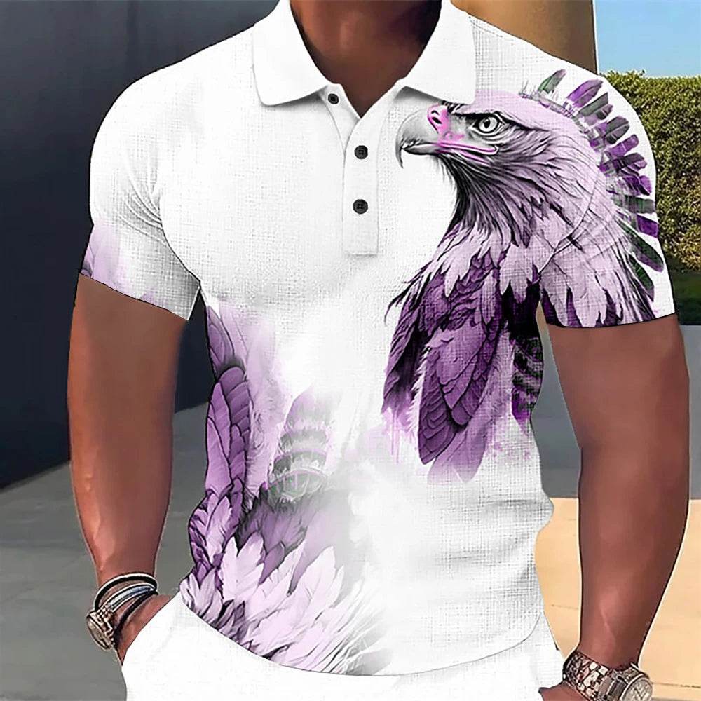 3D Wolf & Eagle Print Polo Shirt - Casual Short Sleeve Men’s Tee - Buy Center US
