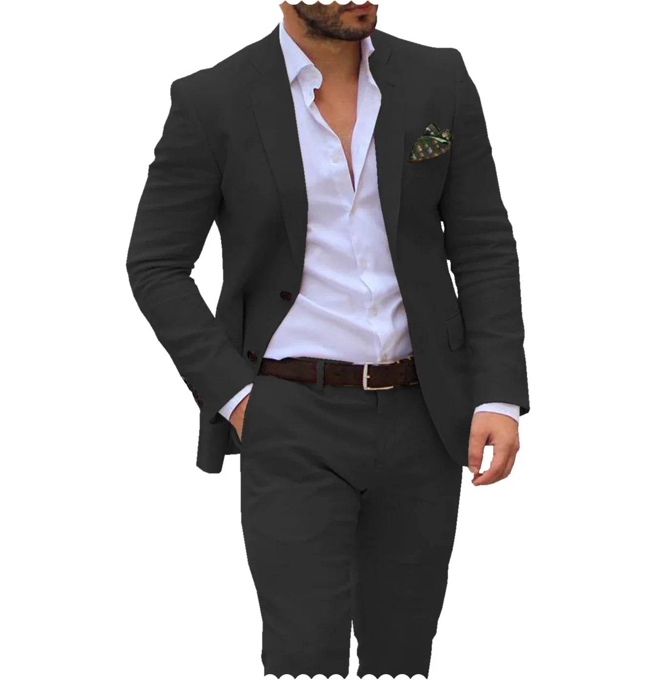 Men’s Linen Wedding Suit - 2 Piece Blazer & Pants for Groom, Custom Fit - Buy Center US