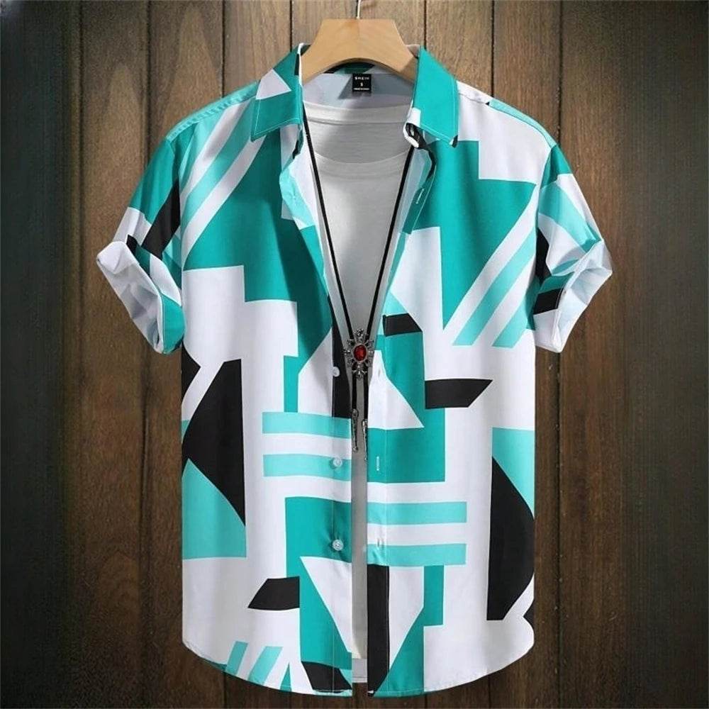 Casual Men's Hawaiian Shirts - 3D Patchwork Printing for Spring/Summer - Buy Center US