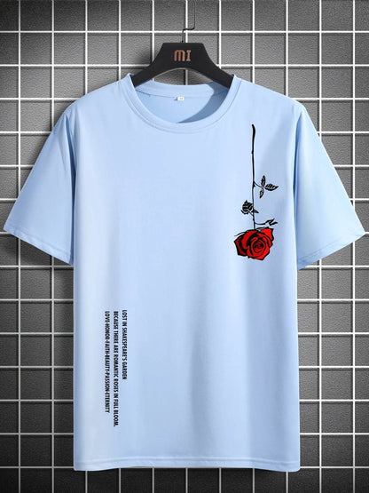 GUILAN Men's Casual Rose Print T-Shirt - 100% Cotton, Slim Fit Style - Buy Center US