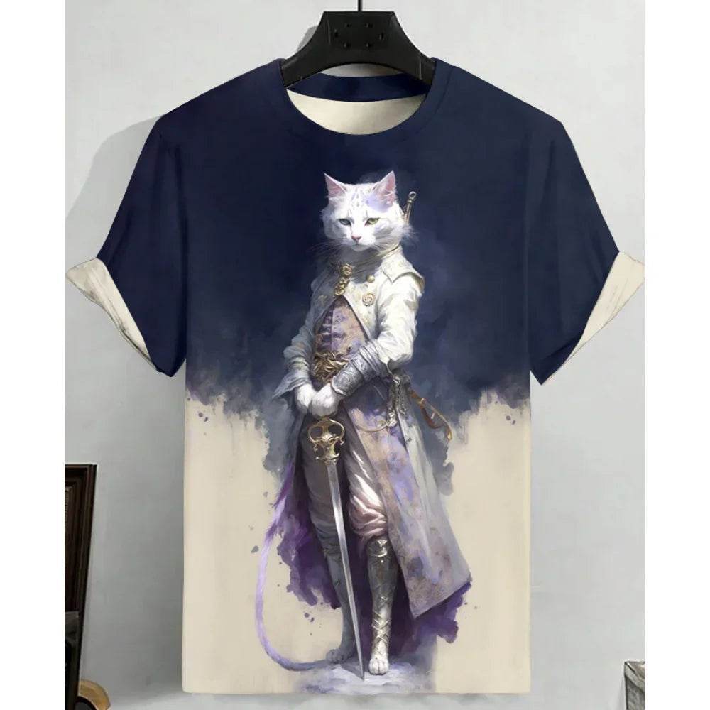 Ukiyo-e Sea Wave Cat T-Shirt - 3D Print Japanese Samurai Graphic Tee - Buy Center US