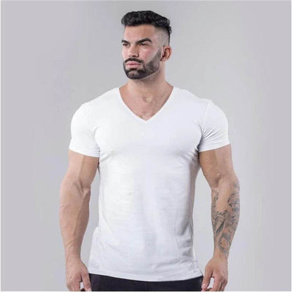 Muscleguys Men’s V-Neck Gym T-Shirt - Slim Fit, Breathable Cotton - Buy Center US