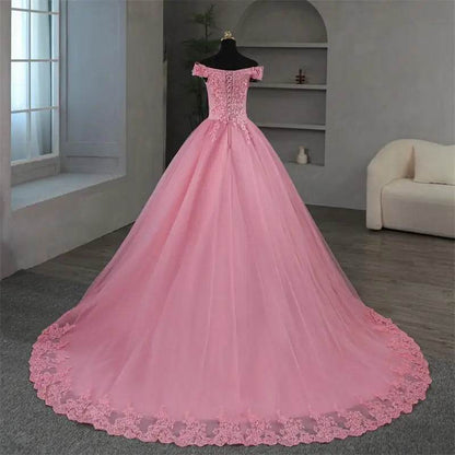 Y&M Customized Pink Sweet 16 Quinceanera Dress - Off Shoulder Ball Gown - Buy Center US