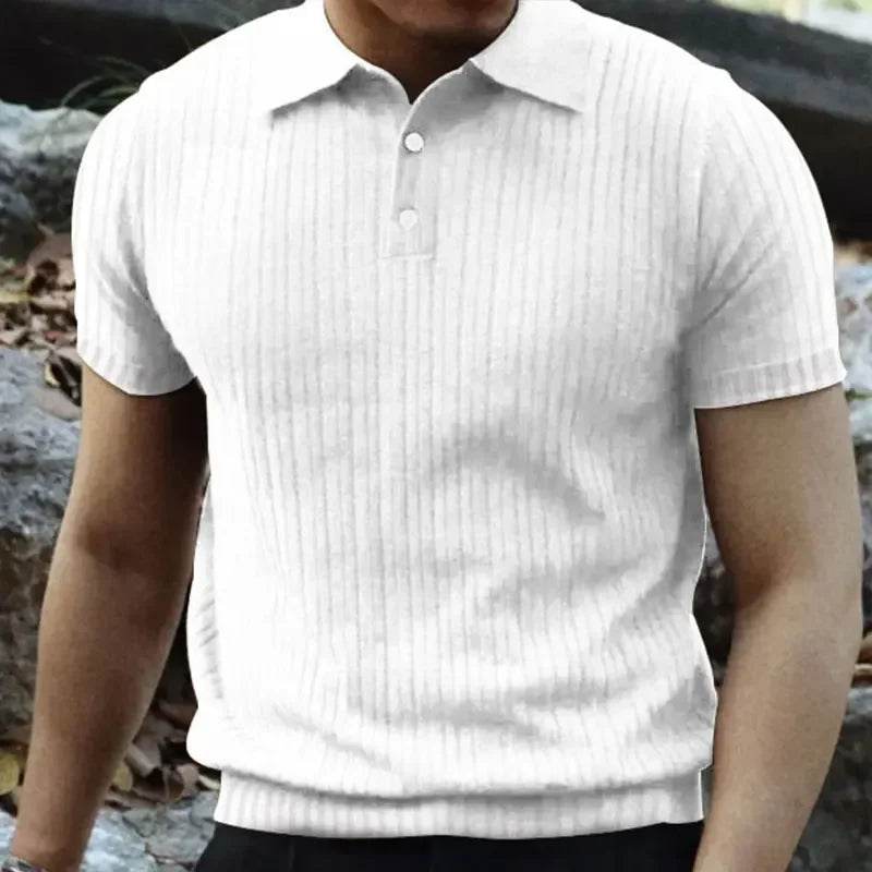 2025 Summer Men's Casual Polo Shirt - Short Sleeve Striped Knit Tee - Buy Center US