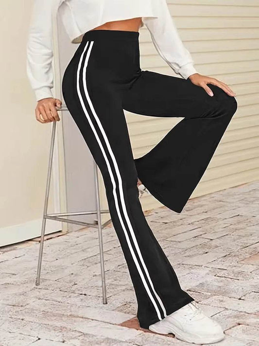 Black Red Striped Yoga Pants - Women's Flared Fitness Wear - Buy Center US