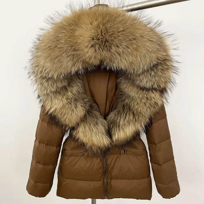 Elegant Large Real Fox Fur Coat - 90% Duck Down Puffer Jacket - Buy Center US