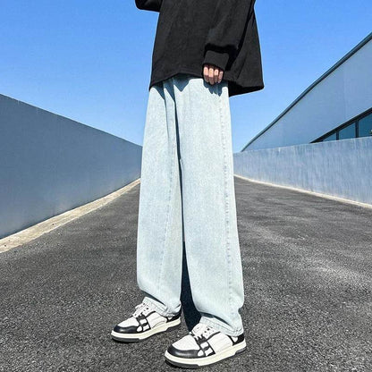 Men's Casual Blue Vintage Jeans - Straight Wide Leg Fit, Baggy Style - Buy Center US