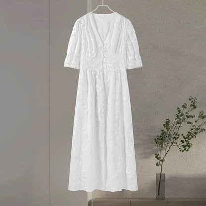 Elegant Lace V-Neck Midi Dress for Women - Spring 2024 Party Style - Buy Center US