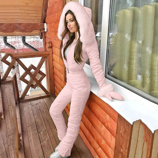Women's Winter Ski Jumpsuit - Thick Down Coat with Zipper Closure - Buy Center US