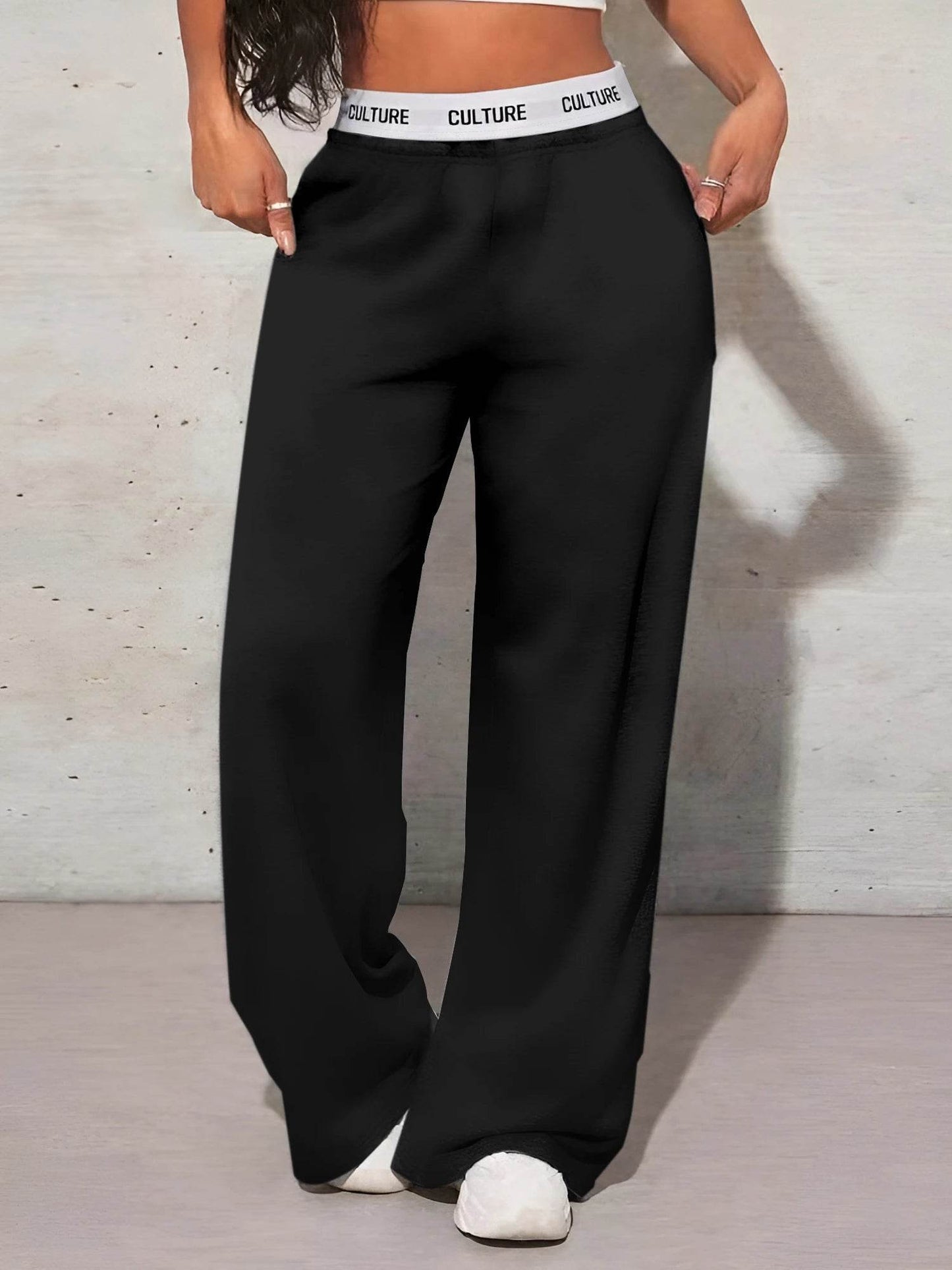 Women's High Waist Wide Leg Pants - Casual Solid Color Style - Buy Center US