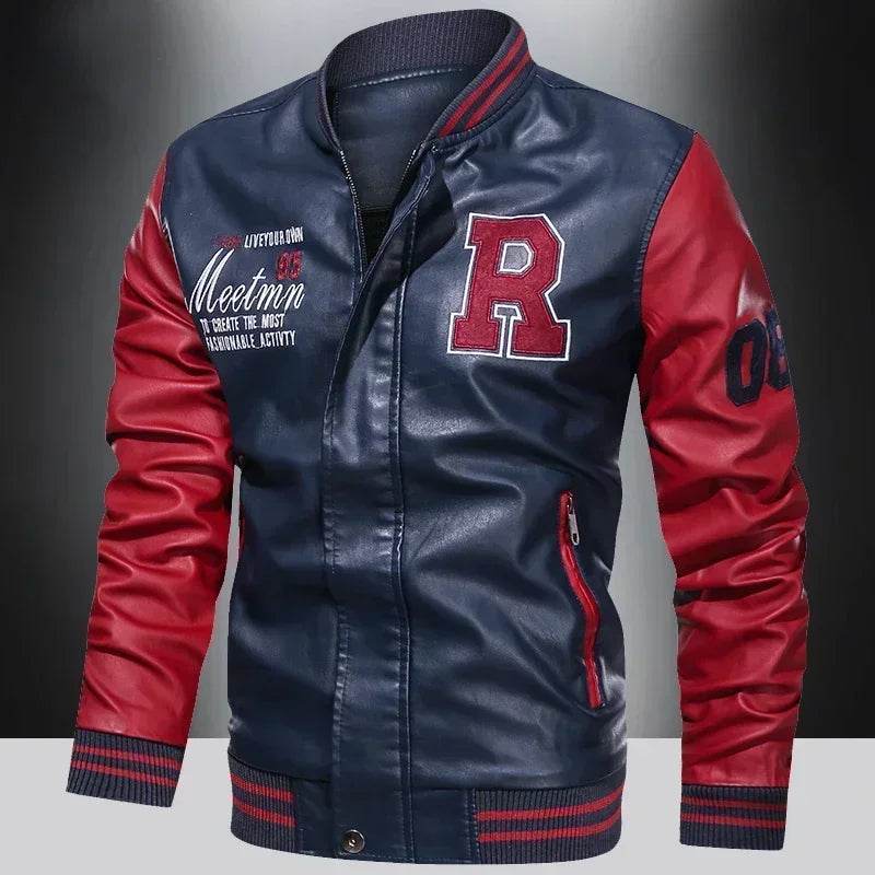 LANE Men's Casual PU Leather Motorcycle Jacket - Color Block Design - Buy Center US