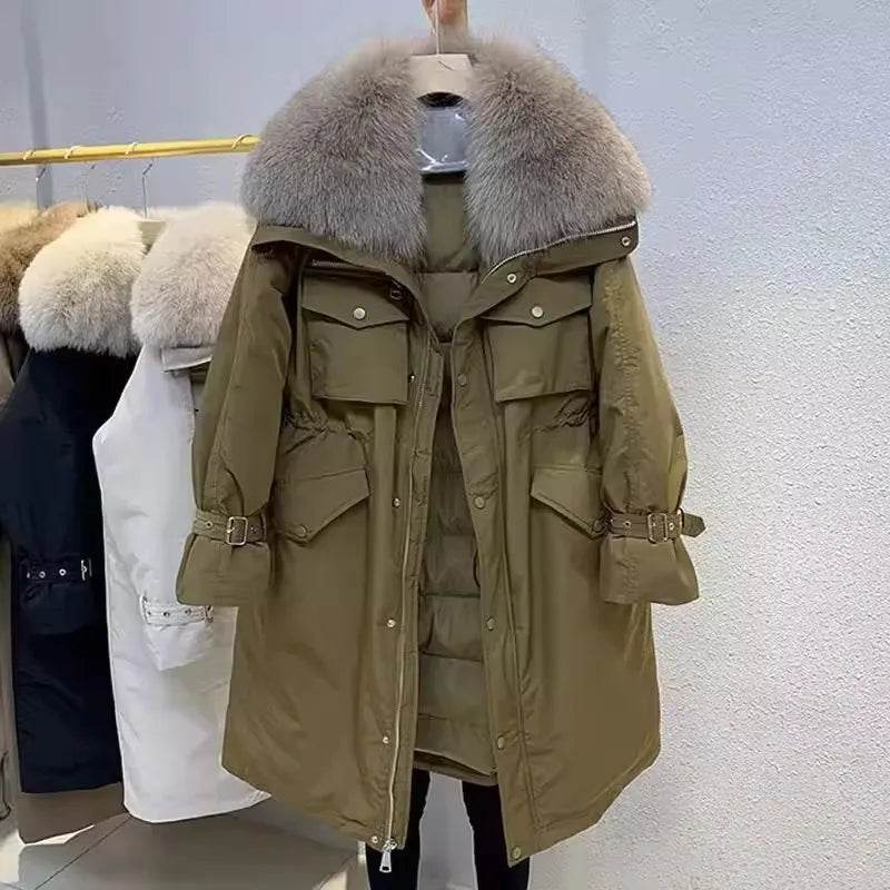 2025 Women's Down Jacket - Thick Parka with Big Fur Collar - Buy Center US
