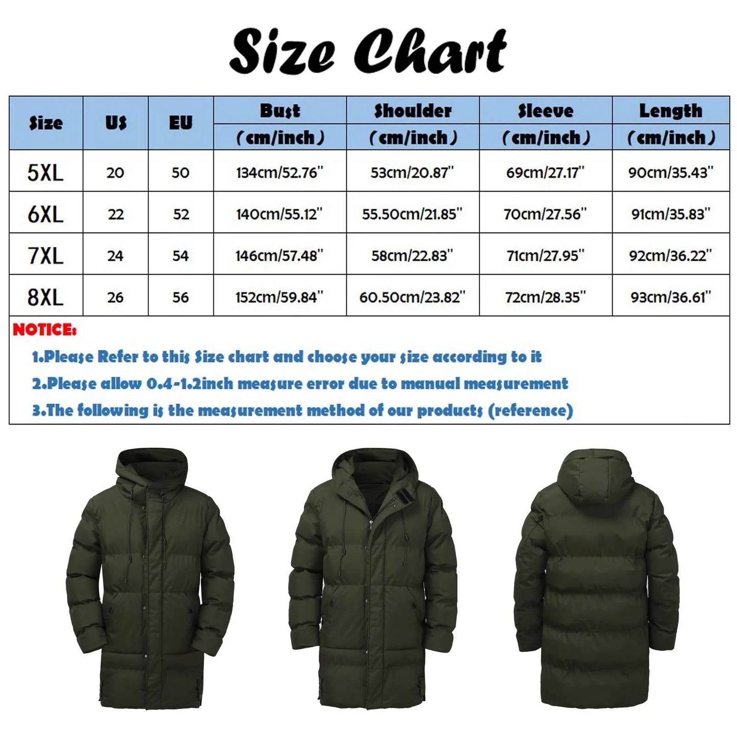 Men’s Oversized Cotton Puffer Parka - Warm Winter Jacket with Hood - Buy Center US