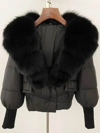 Elegant Casual Women’s Raccoon Fur Collar Coat - Winter Jacket 2024 - Buy Center US