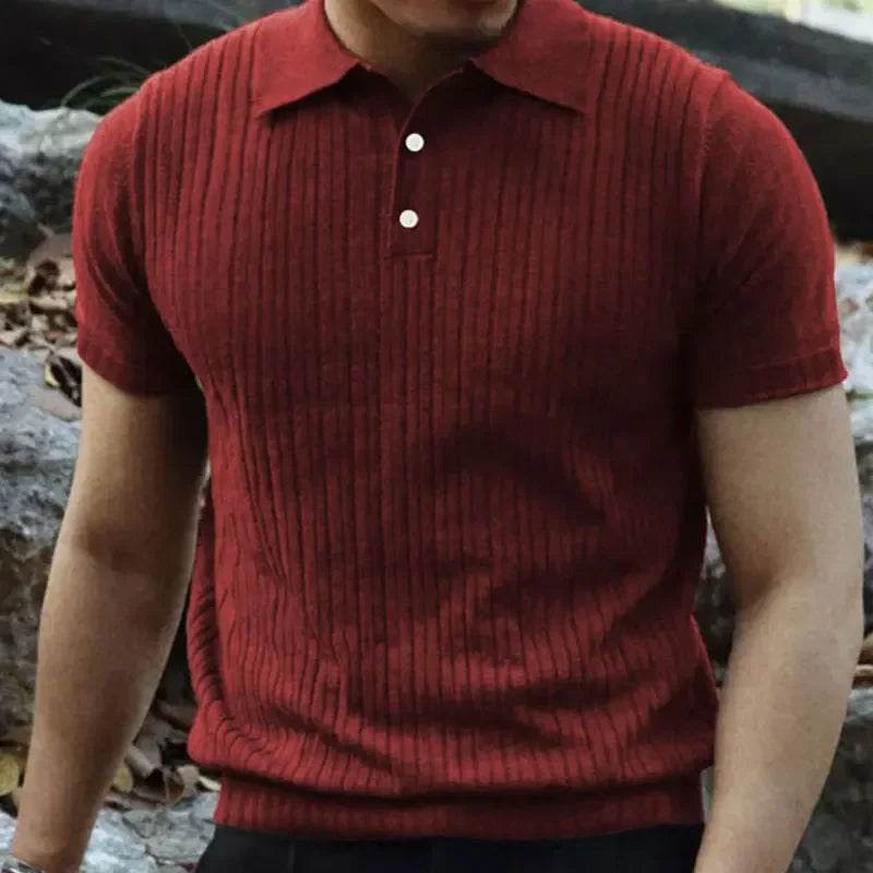 2025 Summer Men's Casual Polo Shirt - Short Sleeve Striped Knit Tee - Buy Center US