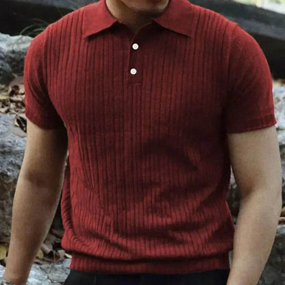 2025 Summer Men's Casual Polo Shirt - Short Sleeve Striped Knit Tee - Buy Center US