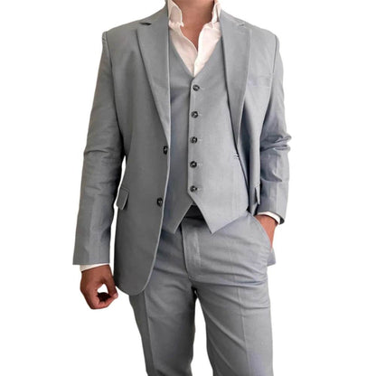 Tunetak Men's 3-Piece Linen Suit - Slim Fit Beige Blazer & Vest Set - Buy Center US