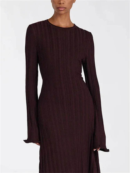 Tossy Women’s Maxi Dress - Lace-Up High Waist Long Sleeve Knit - Buy Center US