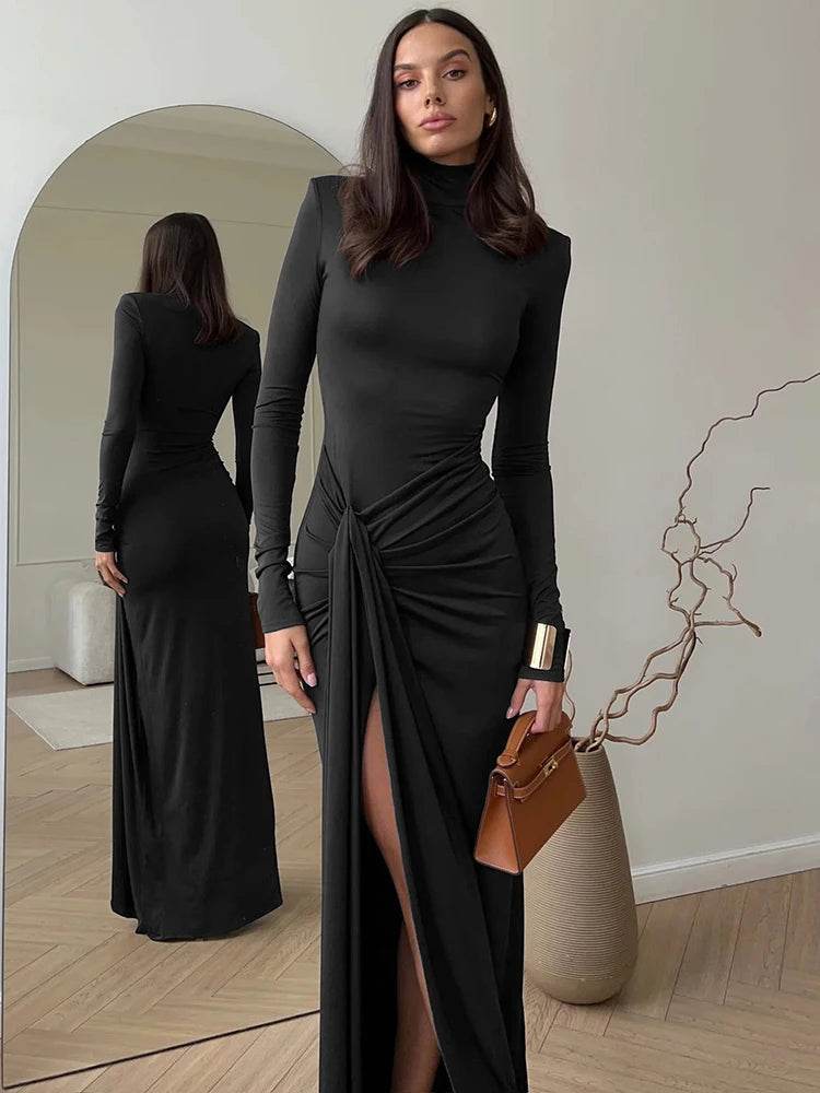 Mozision Turtleneck Maxi Dress - Sexy Thigh High Split Fashion - Buy Center US