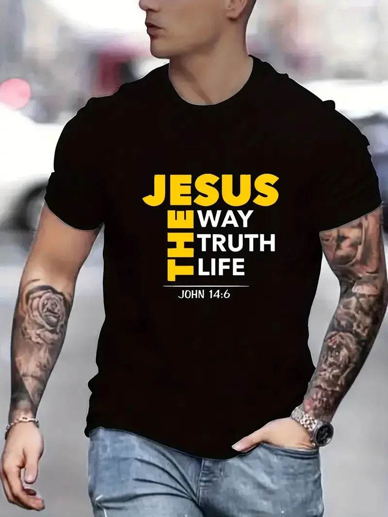 Jesus Print T-Shirt for Men - Casual Short Sleeve, Breathable & Quick Dry - Buy Center US