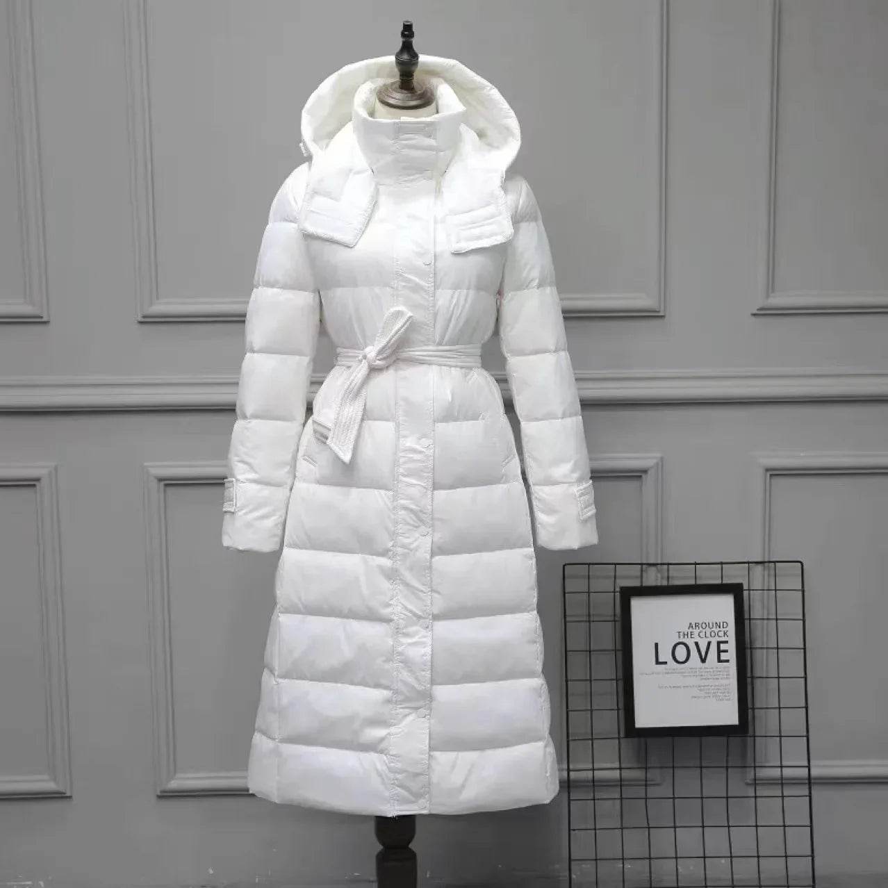 2024 Women's White Duck Down Jacket - Long Hooded & Casual Style - Buy Center US