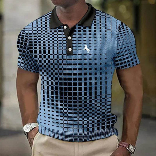 Men's 3D Printed Stripe Polo Shirt - Casual Summer Button-Up Top - Buy Center US
