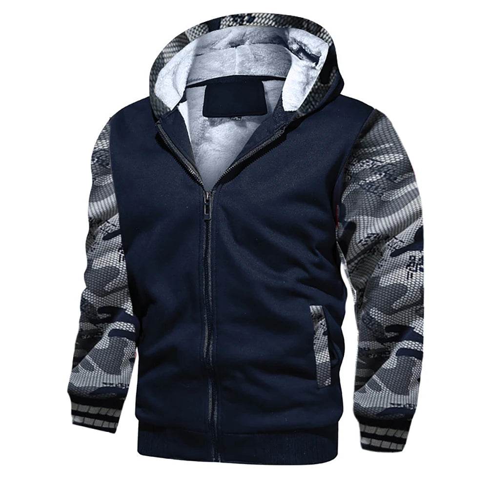 Men's Camouflage Fleece Jacket - Hooded, Thick Winter Coat for Casual Wear - Buy Center US