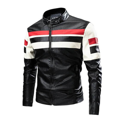 Btsukimi Men's Leather Motorcycle Jacket - Stylish Patchwork & Zipper Design - Buy Center US
