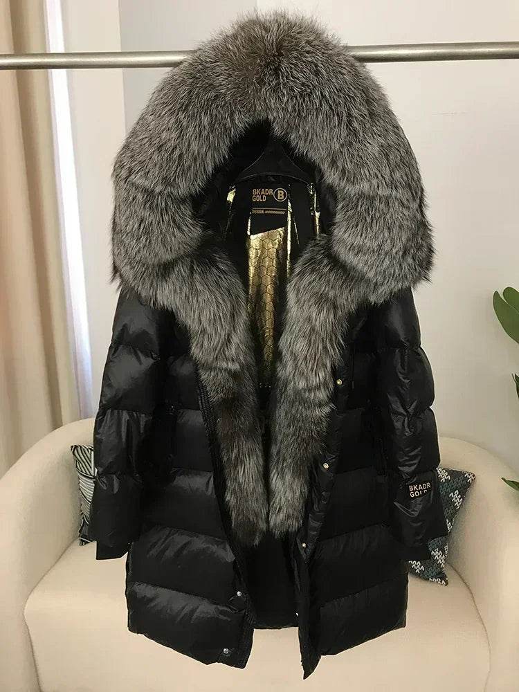 2023 Women’s Thick Winter Jacket - Real Fox Fur Collar, Hooded Design - Buy Center US