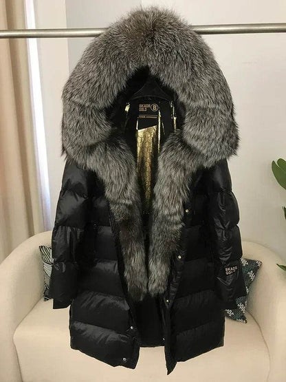 2023 Women’s Thick Winter Jacket - Real Fox Fur Collar, Hooded Design - Buy Center US