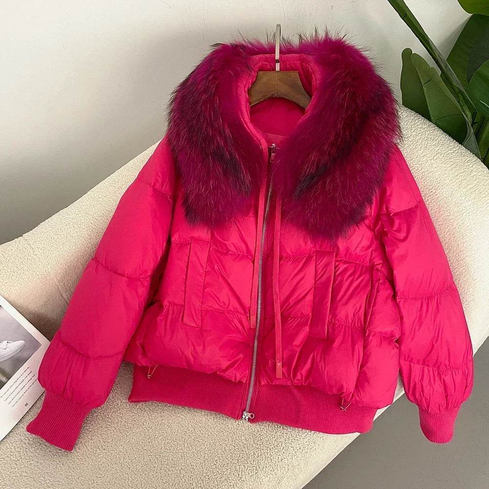 Women's Super Warm Duck Down Coat - Real Raccoon Fur Collar - Buy Center US