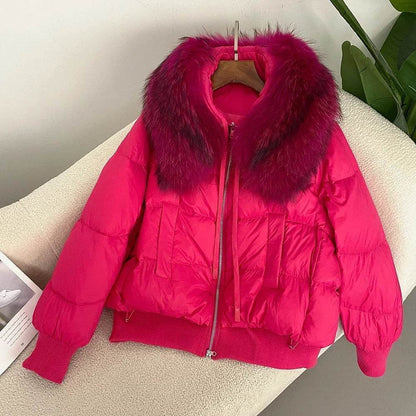 Women's Super Warm Duck Down Coat - Real Raccoon Fur Collar - Buy Center US