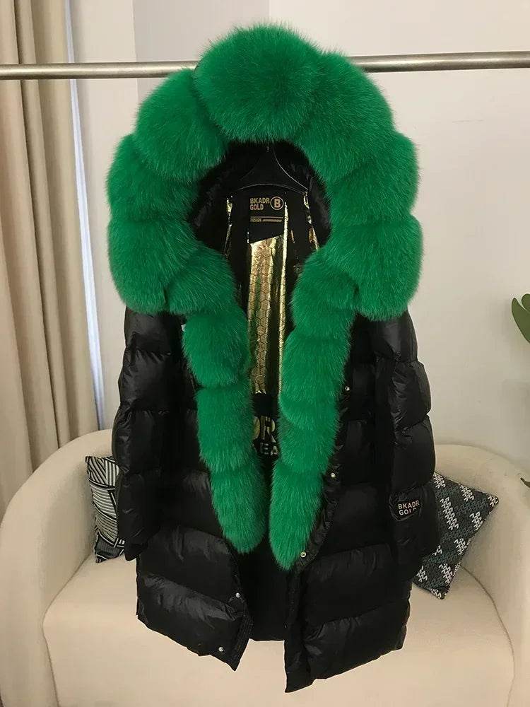 2023 Women’s Thick Winter Jacket - Real Fox Fur Collar, Hooded Design - Buy Center US