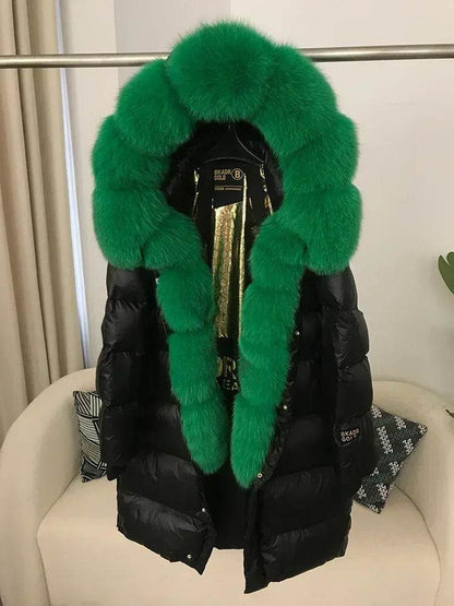 2023 Women’s Thick Winter Jacket - Real Fox Fur Collar, Hooded Design - Buy Center US