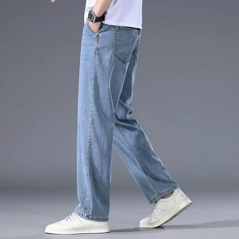 Men's Thin Straight Lyocell Jeans - Casual Comfortable Fashion Trousers - Buy Center US