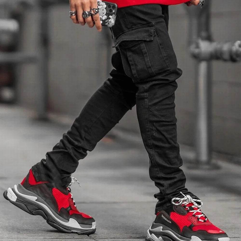 Slim Fit Men's Denim Cargo Pants - Multi Pocket Casual Trousers - Buy Center US